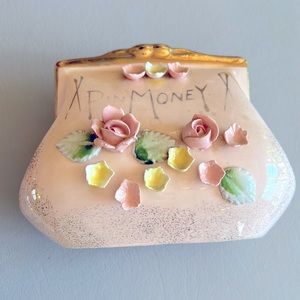 Vintage bank “Pin Money” ❤️ pink with gold accent